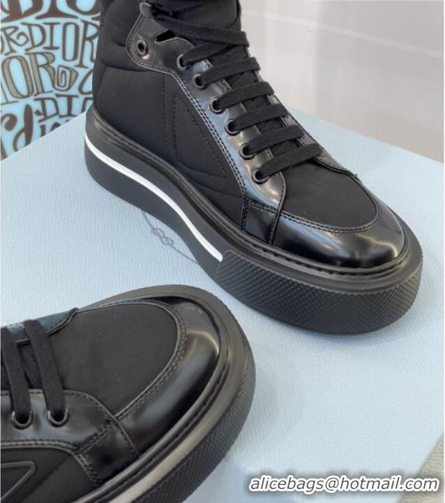 Best Luxury Prada Macro Re-Nylon and Brushed Leather High-Top Sneakers 091823 Black