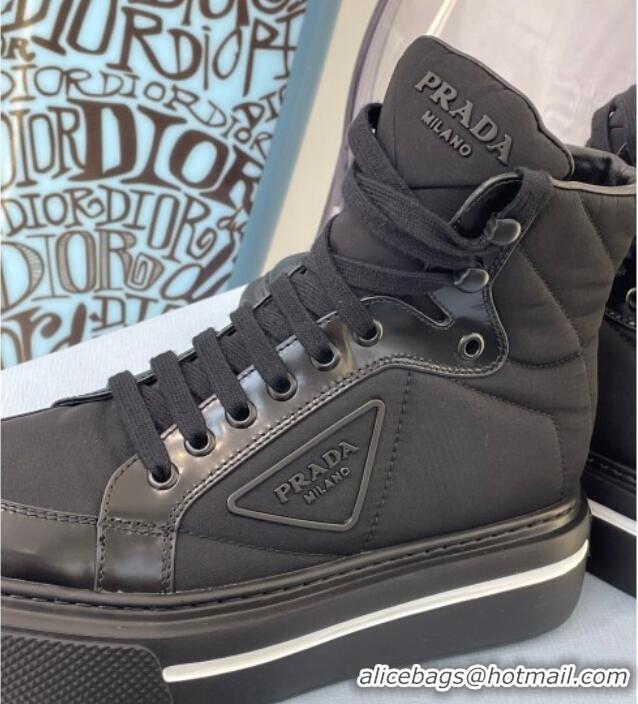 Best Luxury Prada Macro Re-Nylon and Brushed Leather High-Top Sneakers 091823 Black