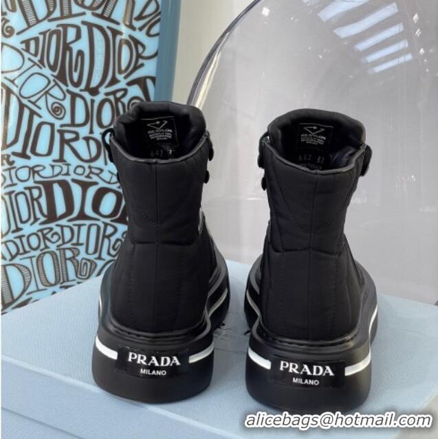 Best Luxury Prada Macro Re-Nylon and Brushed Leather High-Top Sneakers 091823 Black