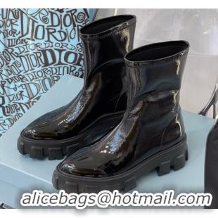 Best Price Prada Monolith Patent Leather Pointed Short Boots 091825 Black