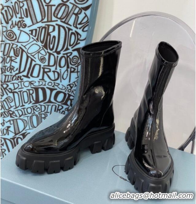 Best Price Prada Monolith Patent Leather Pointed Short Boots 091825 Black