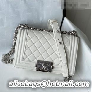 Promotional Chanel Grained Calfskin Small Boy Flap Bag A67085 White/Silver 2021