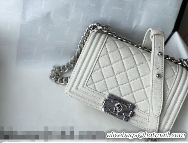 Promotional Chanel Grained Calfskin Small Boy Flap Bag A67085 White/Silver 2021