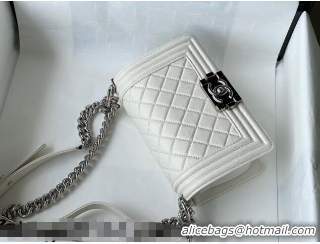 Promotional Chanel Grained Calfskin Small Boy Flap Bag A67085 White/Silver 2021