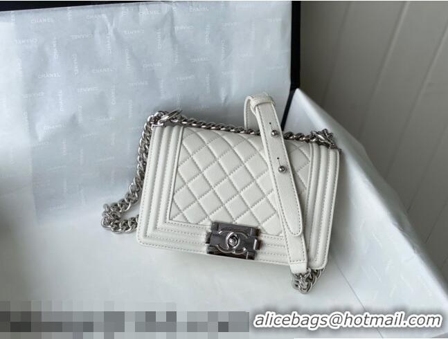 Promotional Chanel Grained Calfskin Small Boy Flap Bag A67085 White/Silver 2021