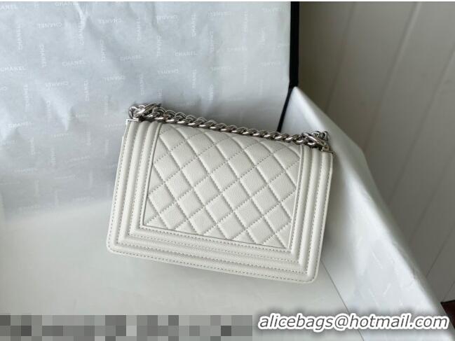 Promotional Chanel Grained Calfskin Small Boy Flap Bag A67085 White/Silver 2021