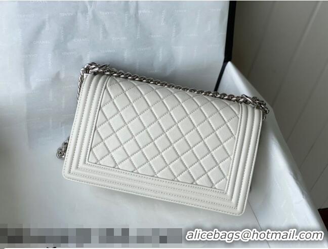 Top Quality Chanel Grained Calfskin Medium Boy Flap Bag A67086 White/Silver 2021