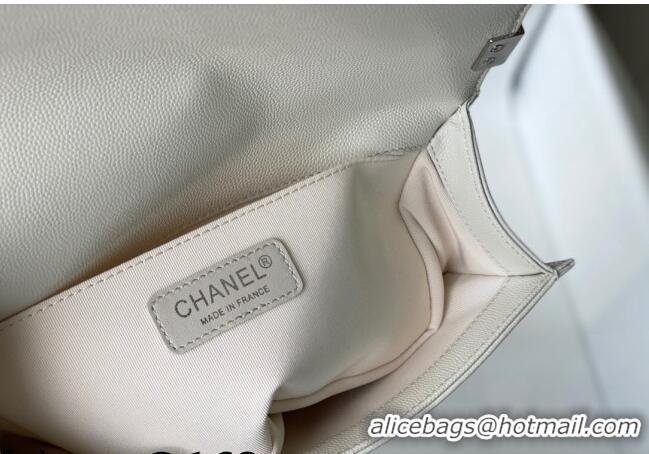 Top Quality Chanel Grained Calfskin Medium Boy Flap Bag A67086 White/Silver 2021