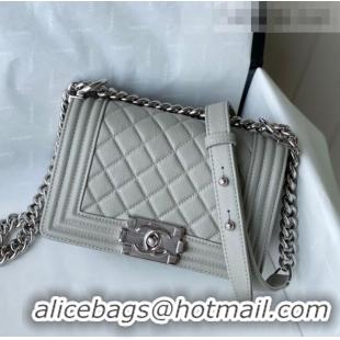 Shop Grade Chanel Grained Calfskin Small Boy Flap Bag A67085 Gray/Silver 2021