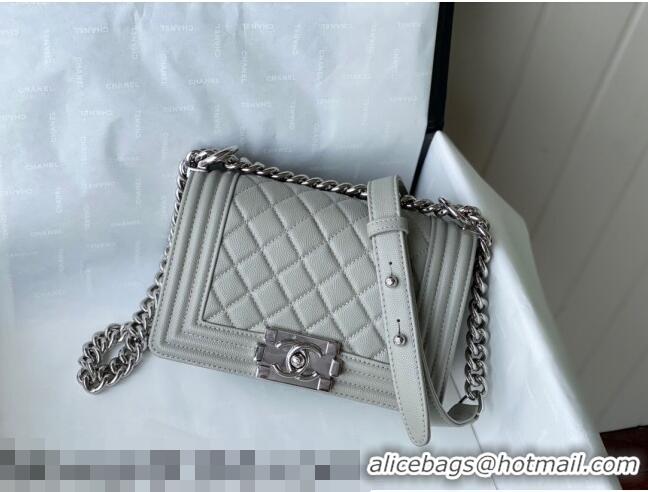 Shop Grade Chanel Grained Calfskin Small Boy Flap Bag A67085 Gray/Silver 2021