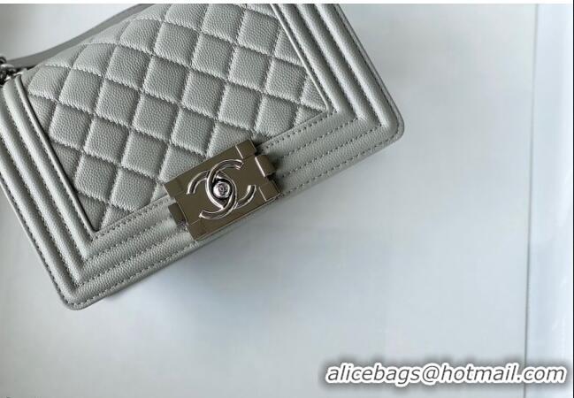 Shop Grade Chanel Grained Calfskin Small Boy Flap Bag A67085 Gray/Silver 2021