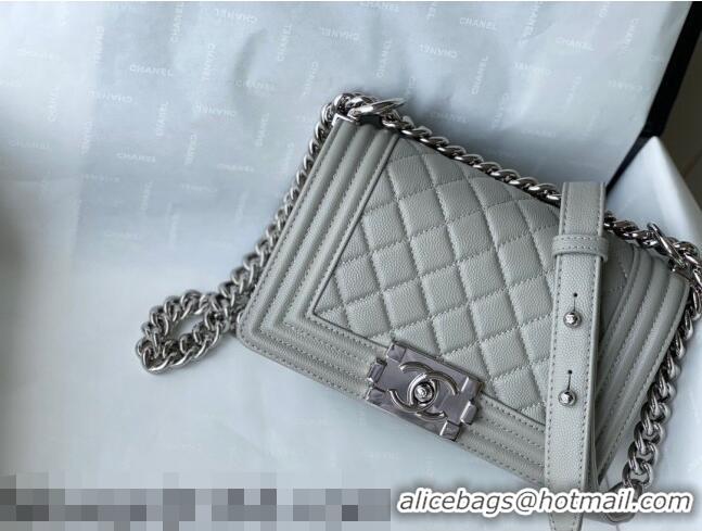 Shop Grade Chanel Grained Calfskin Small Boy Flap Bag A67085 Gray/Silver 2021