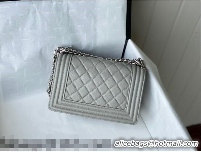 Shop Grade Chanel Grained Calfskin Small Boy Flap Bag A67085 Gray/Silver 2021