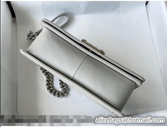 Inexpensive Chanel Grained Calfskin Medium Boy Flap Bag A67086 Gray/Silver 2021 