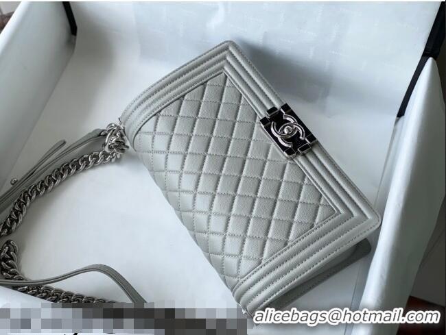 Inexpensive Chanel Grained Calfskin Medium Boy Flap Bag A67086 Gray/Silver 2021 