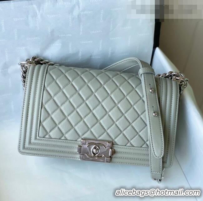 Inexpensive Chanel Grained Calfskin Medium Boy Flap Bag A67086 Gray/Silver 2021 