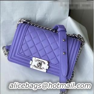 Luxury Discount Chanel Grained Calfskin Small Boy Flap Bag A67085 Purple/Silver 2021