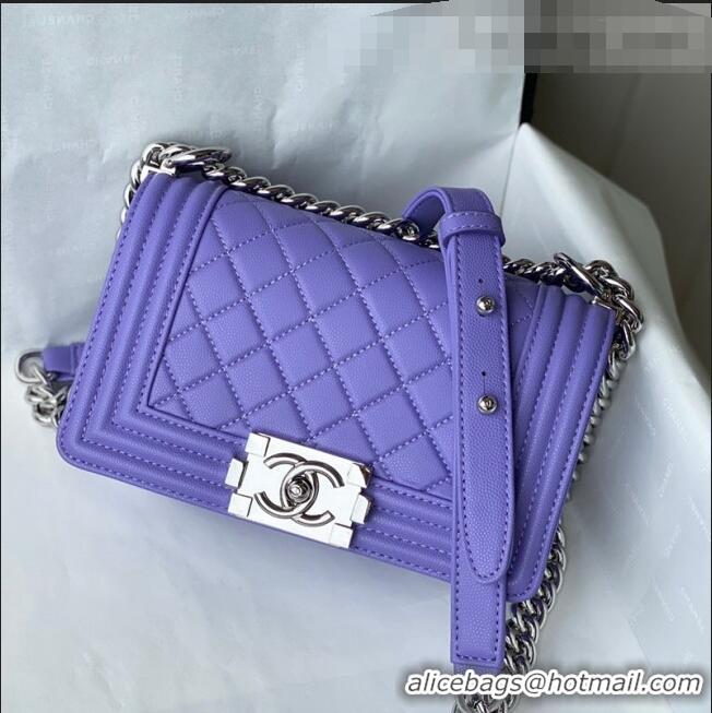 Luxury Discount Chanel Grained Calfskin Small Boy Flap Bag A67085 Purple/Silver 2021