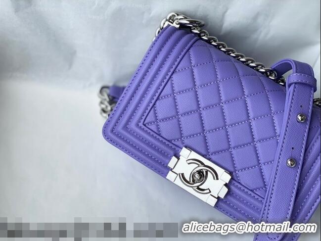 Luxury Discount Chanel Grained Calfskin Small Boy Flap Bag A67085 Purple/Silver 2021