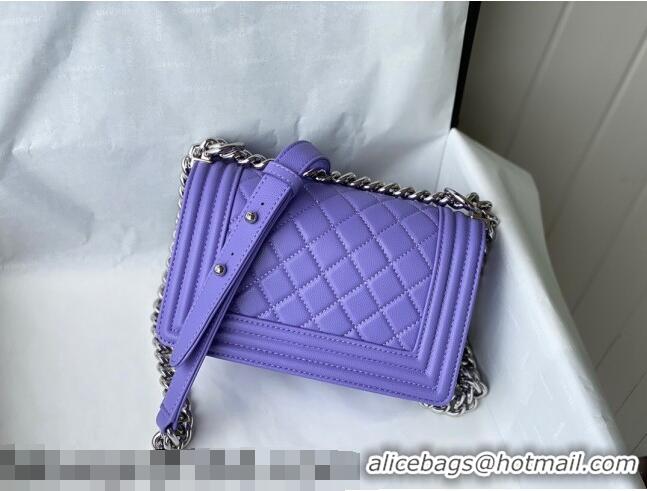 Luxury Discount Chanel Grained Calfskin Small Boy Flap Bag A67085 Purple/Silver 2021