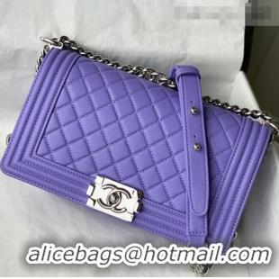 Buy Discount Chanel Grained Calfskin Medium Boy Flap Bag A67086 Purple/Silver 2021