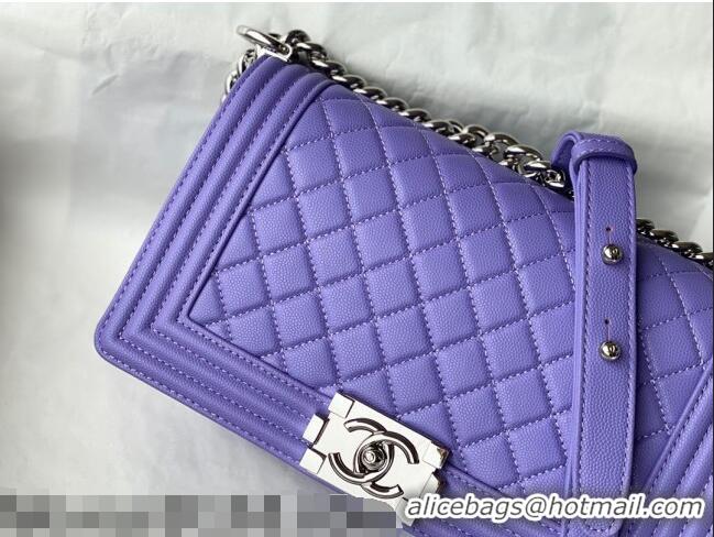 Buy Discount Chanel Grained Calfskin Medium Boy Flap Bag A67086 Purple/Silver 2021