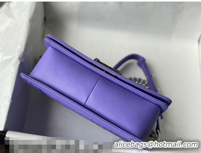 Buy Discount Chanel Grained Calfskin Medium Boy Flap Bag A67086 Purple/Silver 2021