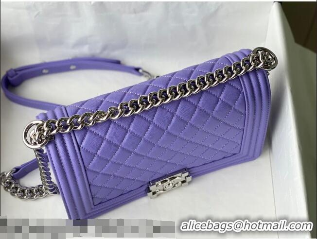 Buy Discount Chanel Grained Calfskin Medium Boy Flap Bag A67086 Purple/Silver 2021