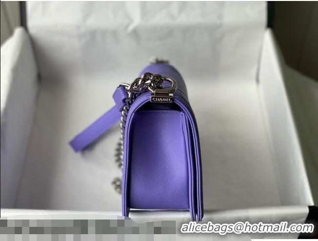 Buy Discount Chanel Grained Calfskin Medium Boy Flap Bag A67086 Purple/Silver 2021