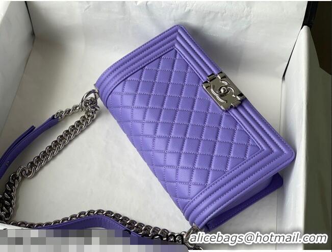 Buy Discount Chanel Grained Calfskin Medium Boy Flap Bag A67086 Purple/Silver 2021