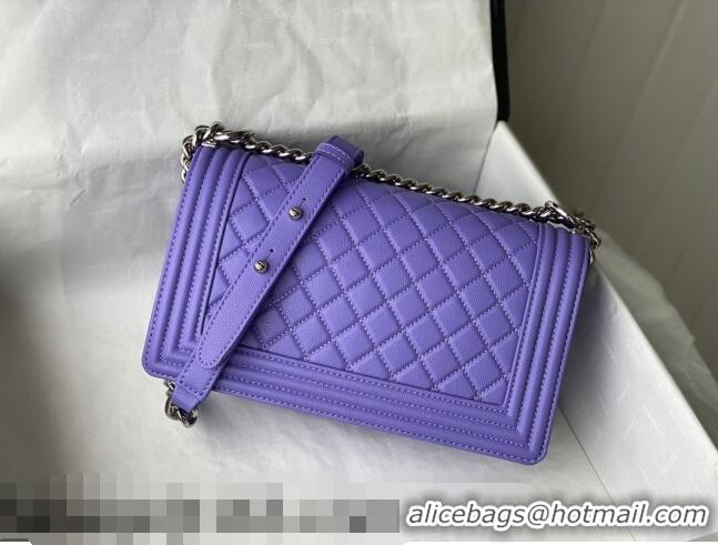 Buy Discount Chanel Grained Calfskin Medium Boy Flap Bag A67086 Purple/Silver 2021