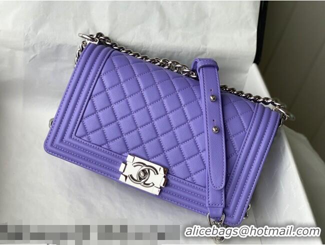 Buy Discount Chanel Grained Calfskin Medium Boy Flap Bag A67086 Purple/Silver 2021