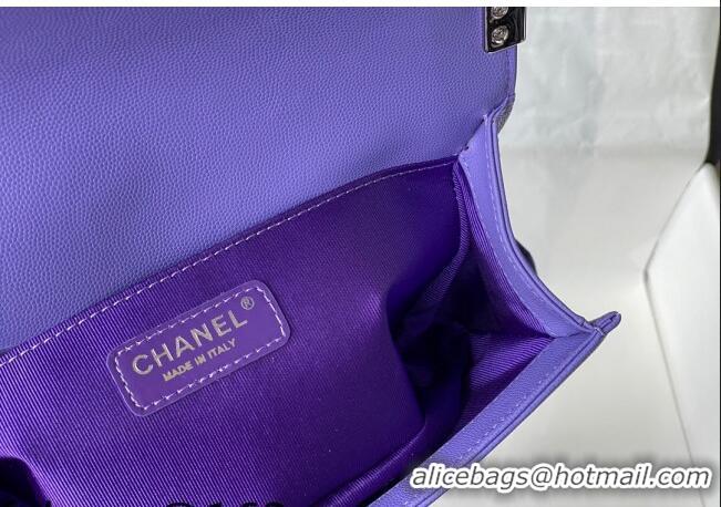 Buy Discount Chanel Grained Calfskin Medium Boy Flap Bag A67086 Purple/Silver 2021