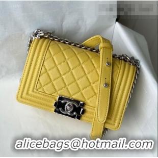 Good Quality Chanel Grained Calfskin Small Boy Flap Bag A67085 Yellow/Silver 2021