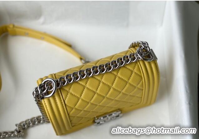 Good Quality Chanel Grained Calfskin Small Boy Flap Bag A67085 Yellow/Silver 2021