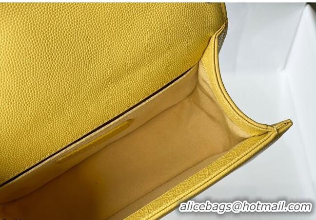 Good Quality Chanel Grained Calfskin Small Boy Flap Bag A67085 Yellow/Silver 2021