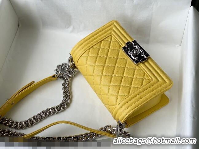 Good Quality Chanel Grained Calfskin Small Boy Flap Bag A67085 Yellow/Silver 2021