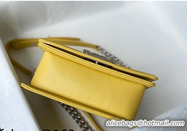 Good Quality Chanel Grained Calfskin Small Boy Flap Bag A67085 Yellow/Silver 2021