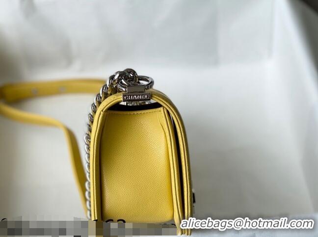 Good Quality Chanel Grained Calfskin Small Boy Flap Bag A67085 Yellow/Silver 2021