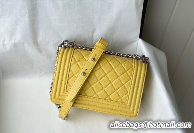 Good Quality Chanel Grained Calfskin Small Boy Flap Bag A67085 Yellow/Silver 2021