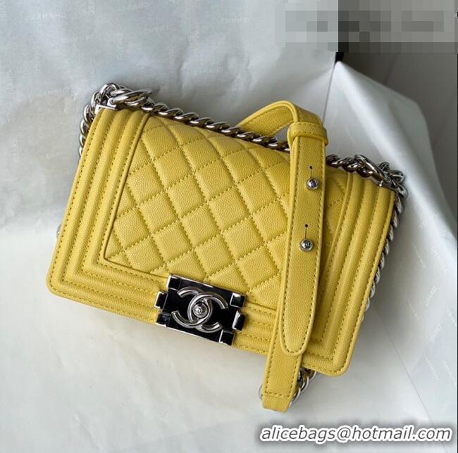 Good Quality Chanel Grained Calfskin Small Boy Flap Bag A67085 Yellow/Silver 2021