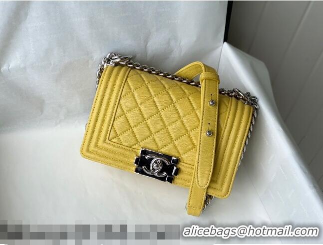 Good Quality Chanel Grained Calfskin Small Boy Flap Bag A67085 Yellow/Silver 2021