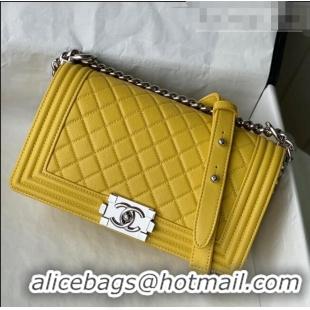 Top Grade Chanel Grained Calfskin Medium Boy Flap Bag A67086 Yellow/Silver 2021