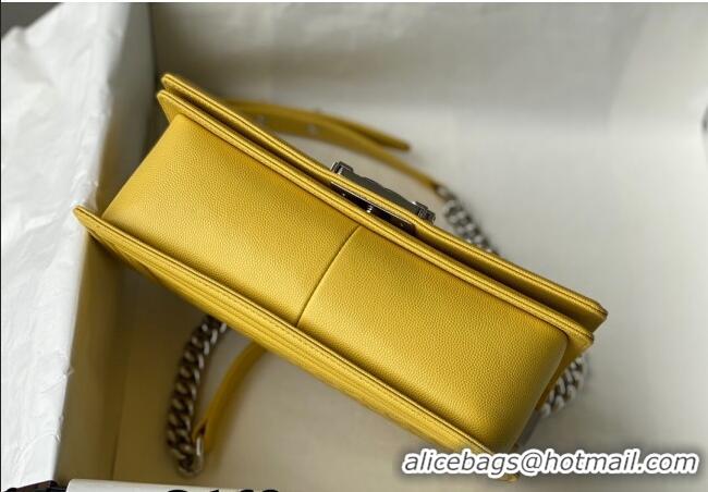 Top Grade Chanel Grained Calfskin Medium Boy Flap Bag A67086 Yellow/Silver 2021