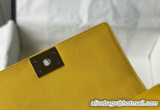 Top Grade Chanel Grained Calfskin Medium Boy Flap Bag A67086 Yellow/Silver 2021