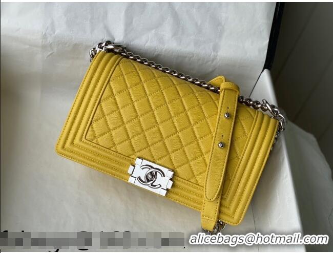 Top Grade Chanel Grained Calfskin Medium Boy Flap Bag A67086 Yellow/Silver 2021