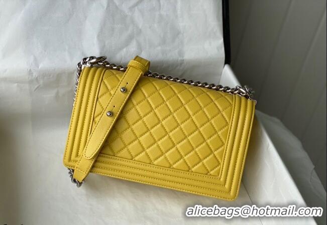 Top Grade Chanel Grained Calfskin Medium Boy Flap Bag A67086 Yellow/Silver 2021