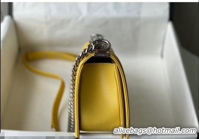 Top Grade Chanel Grained Calfskin Medium Boy Flap Bag A67086 Yellow/Silver 2021