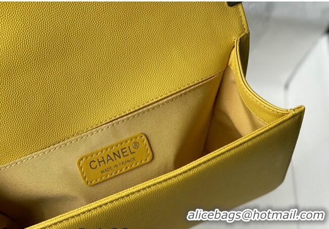 Top Grade Chanel Grained Calfskin Medium Boy Flap Bag A67086 Yellow/Silver 2021