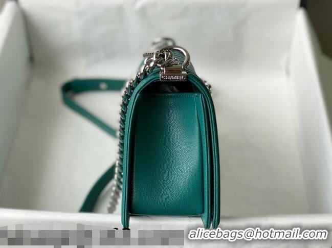 Cheapest Chanel Grained Calfskin Medium Boy Flap Bag A67086 Green/Silver 2021